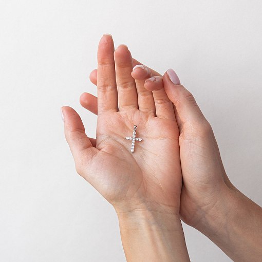 Золотой крестик с белыми фианитами п03564 2