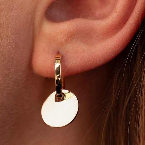 Серьги - кольца "Монетки" в желтом золоте с09037 4