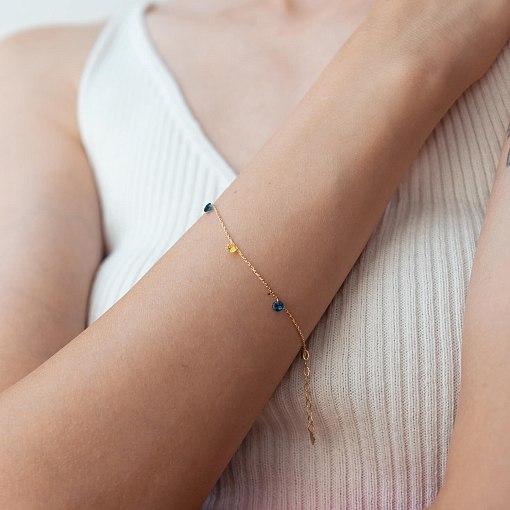 Золотой браслет "Украинка" (синие и желтые фианиты) б05116 6
