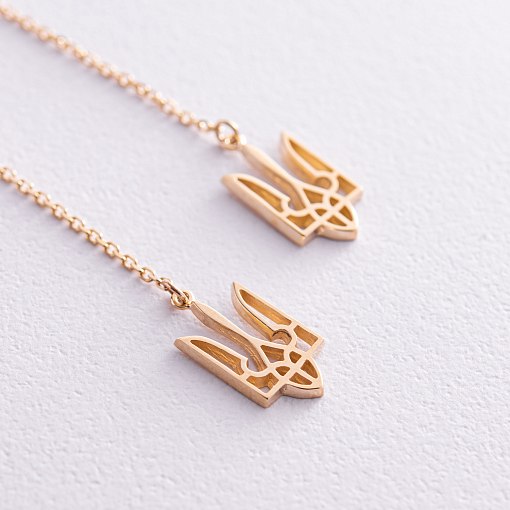 Серьги - протяжки "Герб Украины - Тризуб" (желтое золото) с07966 3