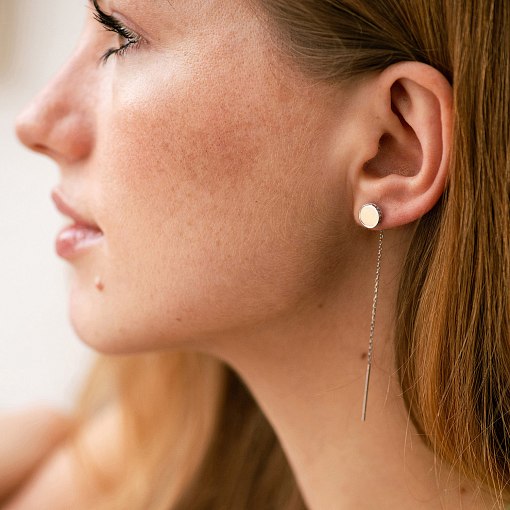 Серьги-протяжки в белом золоте с фианитами с06768 3