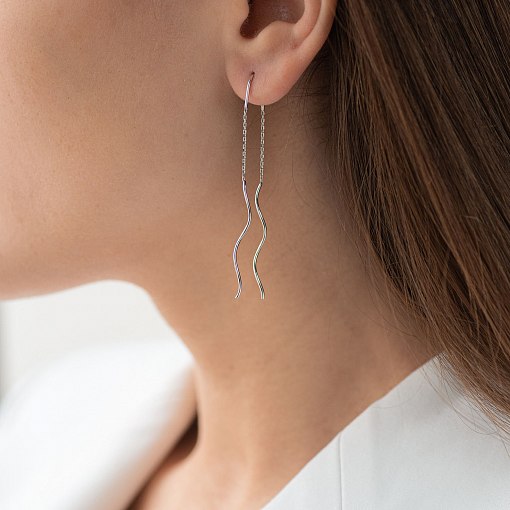 Серьги - протяжки "Завиток" из белого золота с07199