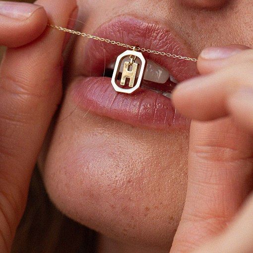 Колье с буквой "Н" в желтом золоте кол02463н 2