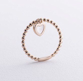 Шариковое золотое кольцо "Сердечко" с перламутром к07950