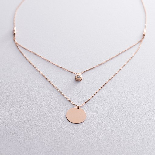 Подвійне золоте кольє з монеткою і фіанітом (можливе гравіювання) кол01573 5