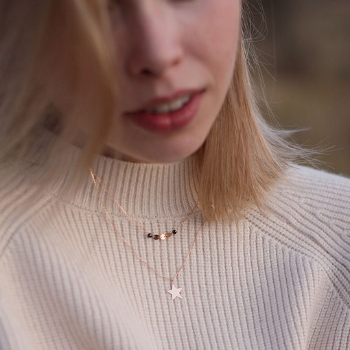 Двойное золотое колье "Звездочка" с черными фианитами кол01525 5