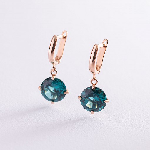 Золотые серьги "Влечение" с синтетическим турмалином с05298