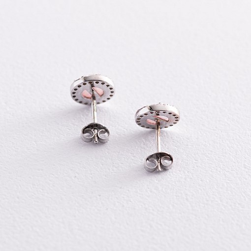 Золотые серьги-пусеты "Сияние" (синт. опал, фианиты) 9 мм с07436 3