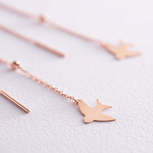 Серьги - протяжки "Ласточки" в красном золоте с08049 3