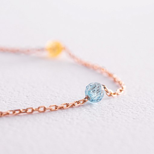 Колье "Вільна" в красном золоте (голубые и желтые фианиты) кол02249 4