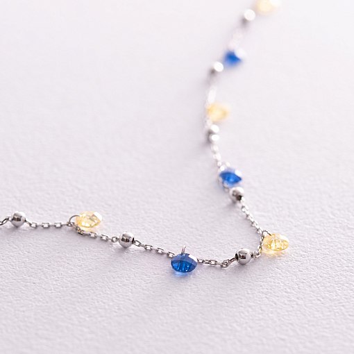 Золотое колье "Независимая" с шариками (синие и желтые фианиты) кол02337 3
