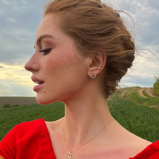 Золотые серьги - пусеты "Солнце" с07856 3