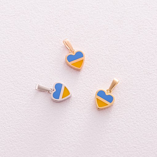 Кулон "С Украиной в сердце" в белом золоте (голубая и желтая эмаль) п03741 6