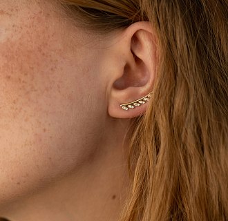 Серьги - клаймберы Листики в желтом золоте с05704 №2