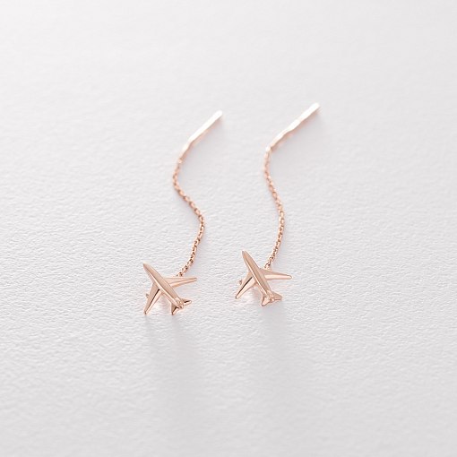 Серьги-протяжки в золоте "Самолетик" с06302