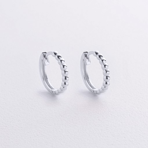 Серьги - кольца в белом золоте (шарики) с09044