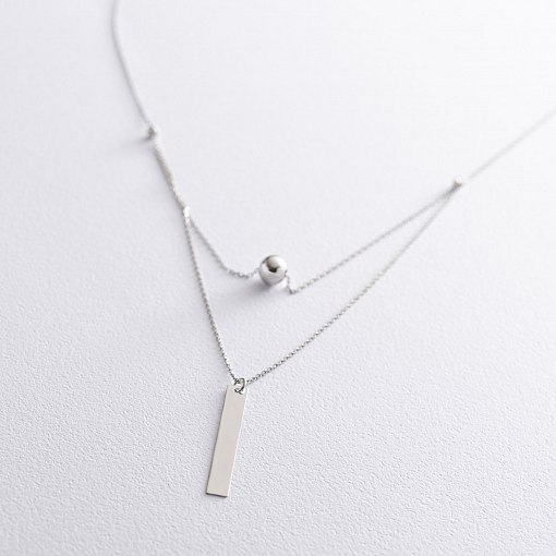 Колье с шариком в белом золоте (возможна гравировка) кол01741 2