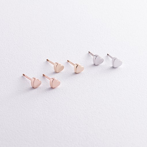 Серьги - пусеты "Сердечки" в красном золоте с08348 7