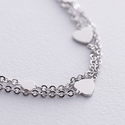 Двойной браслет "Сердечки" в белом золоте б05365 3