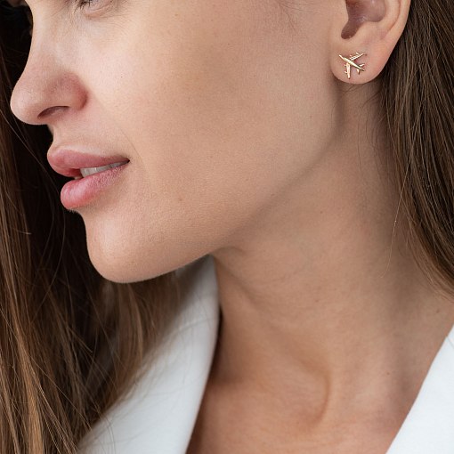 Золотые серьги-пусеты "Самолетик" с06676 7