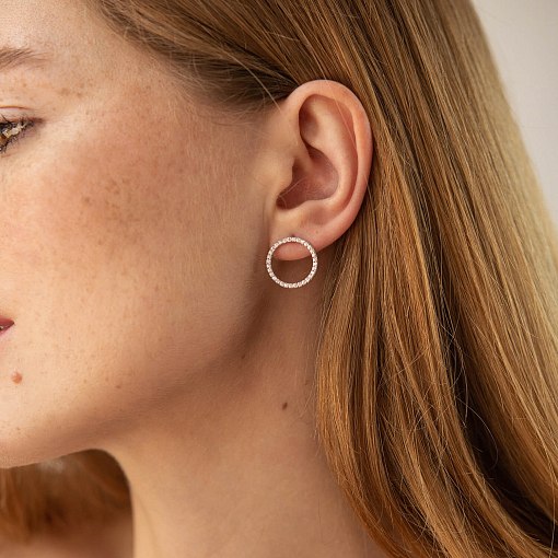 Серьги - пусеты "Круговорот" с фианитами 1.6 см (белое золото) с08283 2