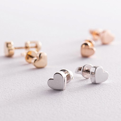 Серьги - пусеты "Сердечки" в белом золоте с08298 7