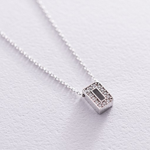 Колье с буквой "D" в белом золоте (фианиты) кол01329D 3