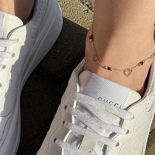 Золотой браслет "Сердечки" (фианиты) на ногу б04905 5