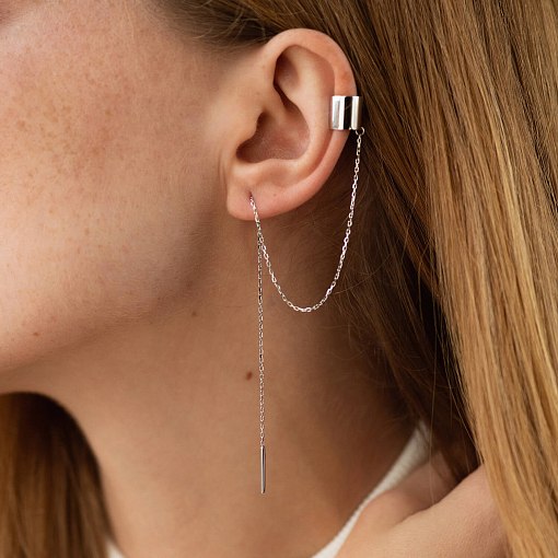 Серьга - каффа с цепочкой (белое золото) с08730 5