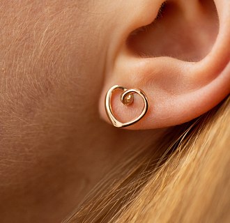 Серьги - пусеты "Сердечки" в красном золоте с09068 №7