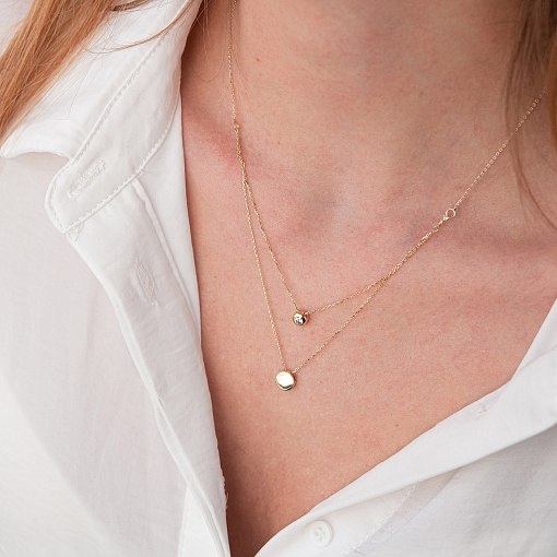 Колье "Маленький круг" с одним фианитом (желтое золото) кол01563 6