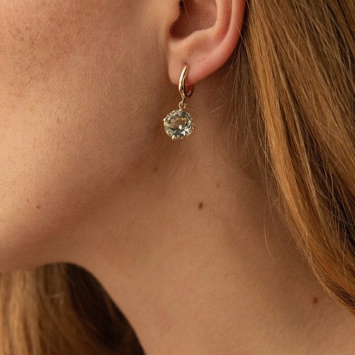 Золотые серьги "Влечение" с зеленым аметистом с08528 2