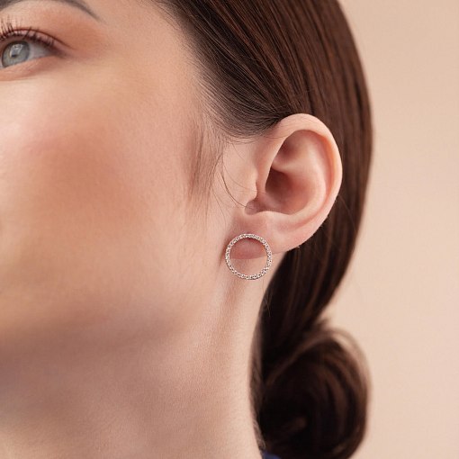 Серьги - пусеты "Круговорот" с фианитами 1.6 см (желтое золото) с08376 2