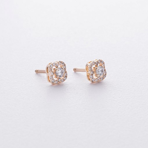 Серьги - пусеты "Клевер" с фианитами (желтое золото) с09176