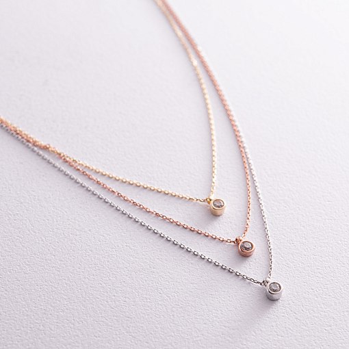 Тройное золотое колье с фианитами кол02310 3