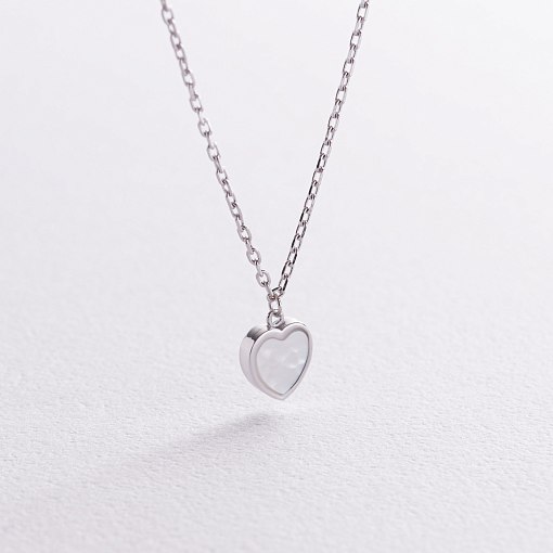 Колье "Сердечко" с перламутром (белое золото) кол02555 3