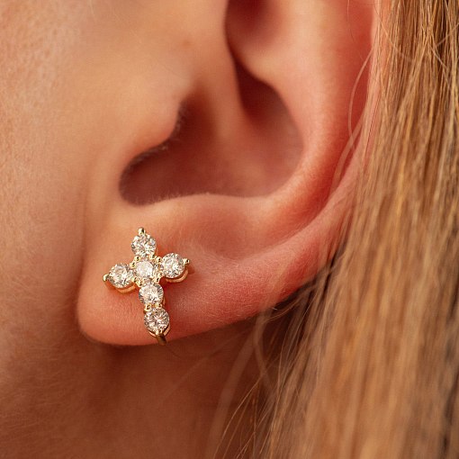 Серьги - пусеты "Крестики" в желтом золоте (фианиты) с09036 2