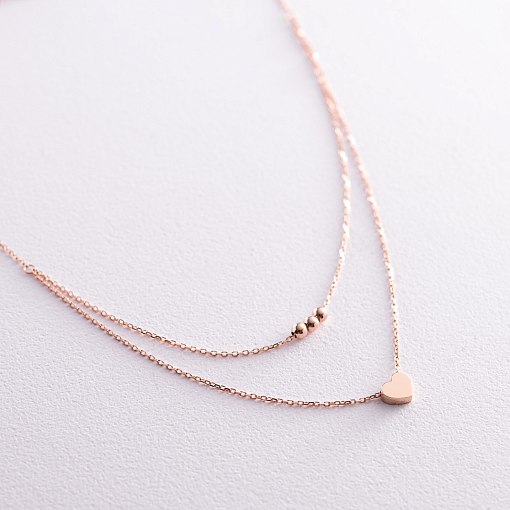 Двойное золотое колье "Шарики и сердечко" кол02293