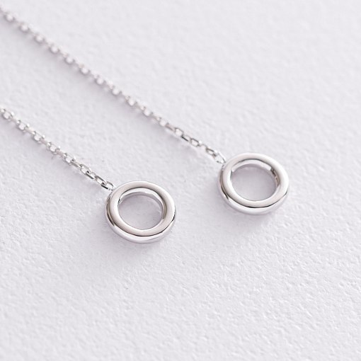 Серьги "Кружочки" на цепочке в белом золоте с07276 3