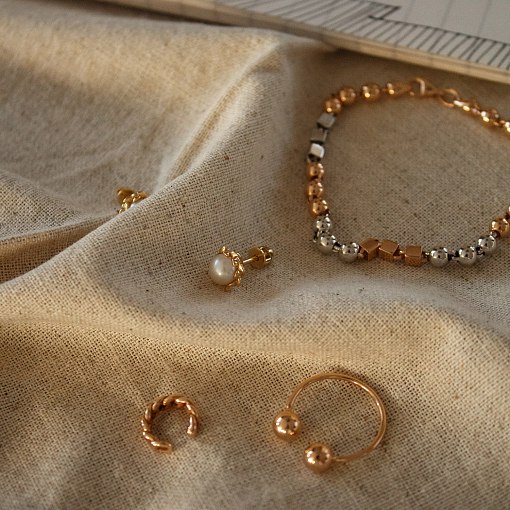 Золотой браслет "Кубики - шарики" б05104 6