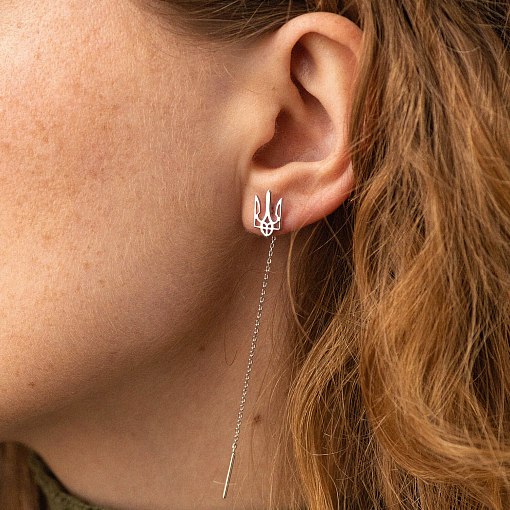 Серьги - протяжки "Герб Украины - Тризуб" (белое золото) с08094 2