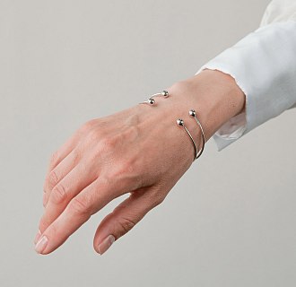 Жесткий браслет "Шарики" (белое золото) б05580 №4