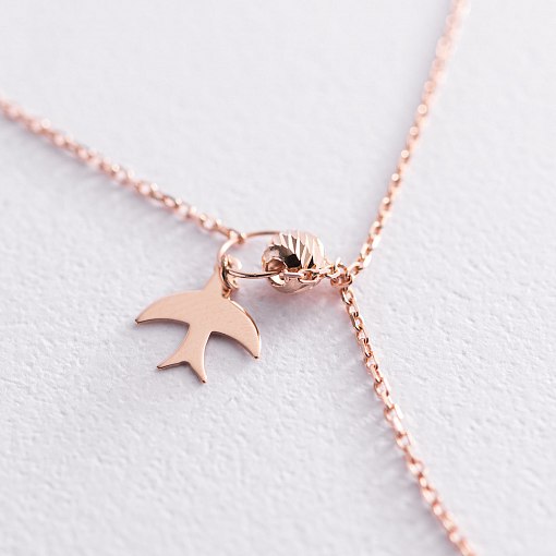 Колье "Ласточка" в красном золоте (фианит) кол01921 3