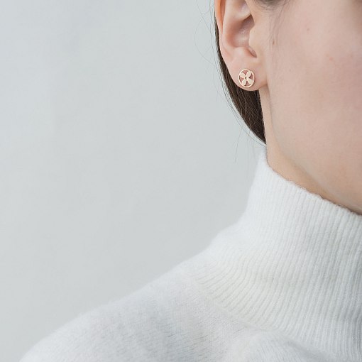 Серьги - пусеты "Клевер" в красном золоте с06486 5