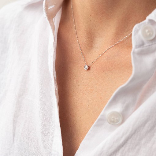 Кольє з одним фіанітом (біле золото) кол02278 2