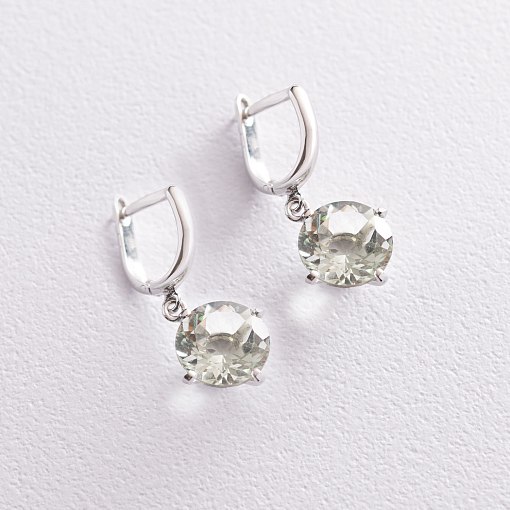 Золотые серьги "Влечение" с зеленым аметистом с05292 5