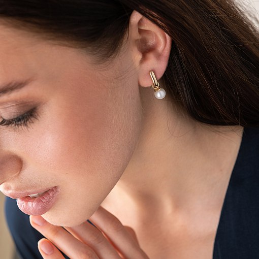 Золотые серьги с жемчугом с06940 2