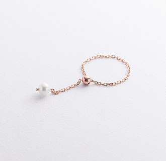 Кольцо "Жемчужина на цепочке" в красном золоте к08345 №3