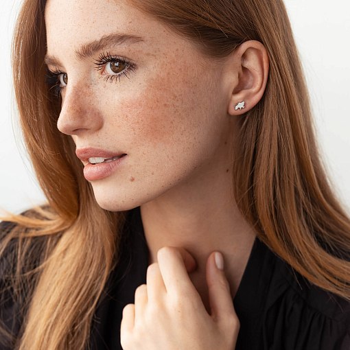 Серьги - пусеты "Карта Украины" в белом золоте с08012 2