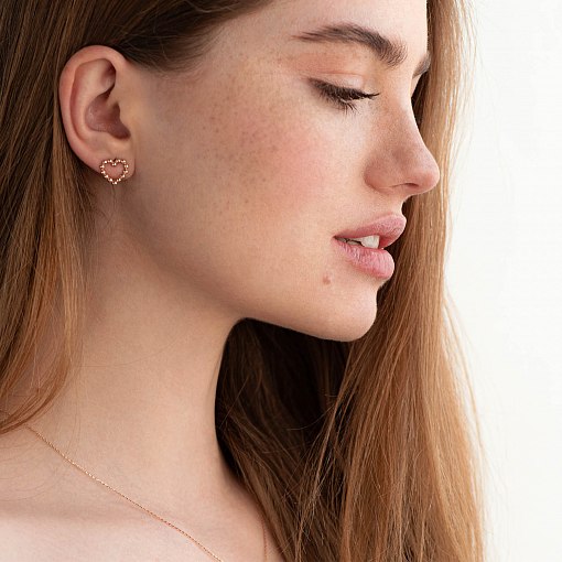 Золотые серьги-пусеты "Влюбленные сердца" с06887 3